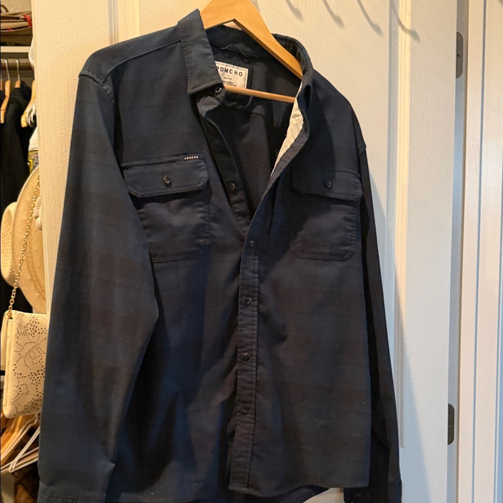 Navy Button-Up Shirt with Chest Pockets